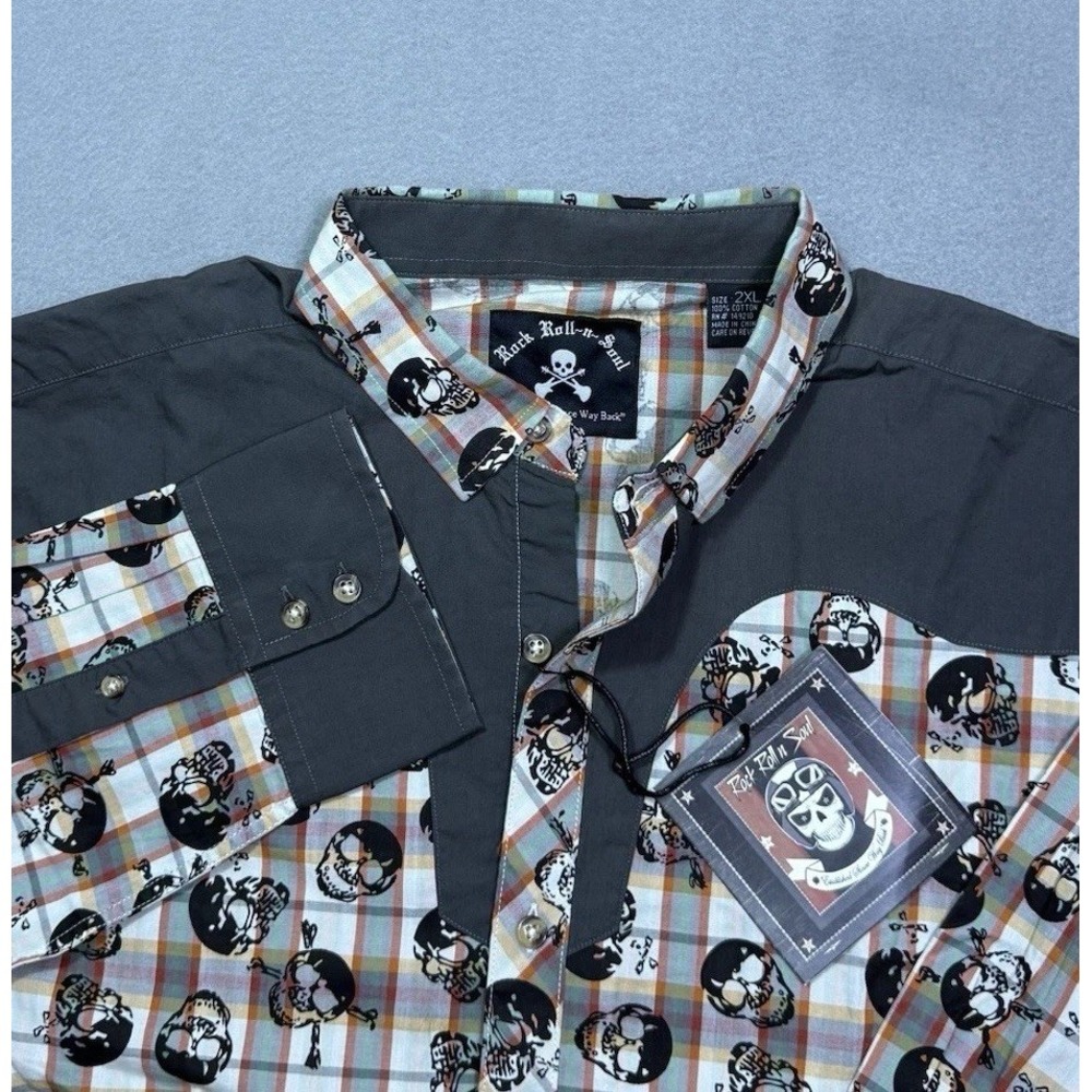 Rock Roll N Soul Shirt Mens XXL Skull AOP Western Cowboy Rodeo USA NEW
